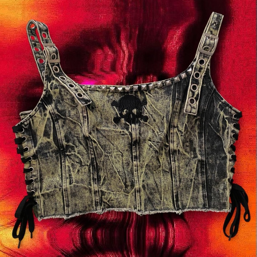 Dollskill Distressed Black Denim Tank Top